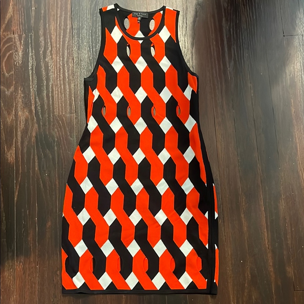 Rag & Bone Red and Black Geometric Mini Dress